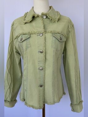 Brazil Roxx Women’s Frayed Edge Jean Jacket Lime Green Size Medium